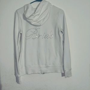 Gilligan & O'Malley Bride jewel hooded zip sweater white medium